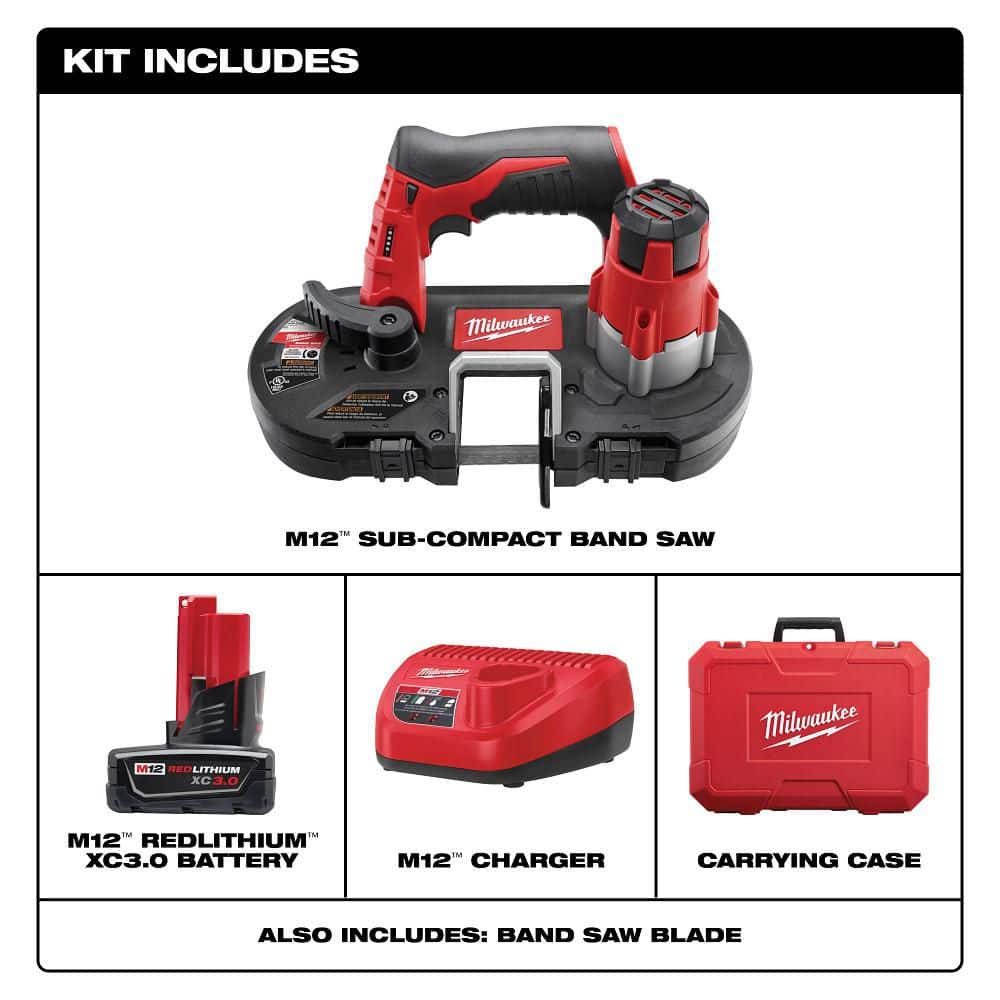 Milwaukee M12 12-Volt Lithium-Ion Cordless Sub-Compact Band Saw XC Kit with 3.0Ah Battery, Charger & Hard Case (1-5/8 in. Capacity)