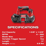Milwaukee M12 12-Volt Lithium-Ion Cordless Sub-Compact Band Saw Kit with 4.0 Ah Battery, Charger and Bag