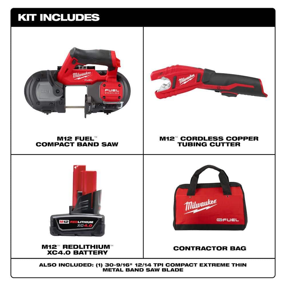 Milwaukee M12 12-Volt Lithium-Ion Cordless Sub-Compact Band Saw & Copper Tubing Cutter Combo Kit with (1) 2.0Ah Battery and Charger