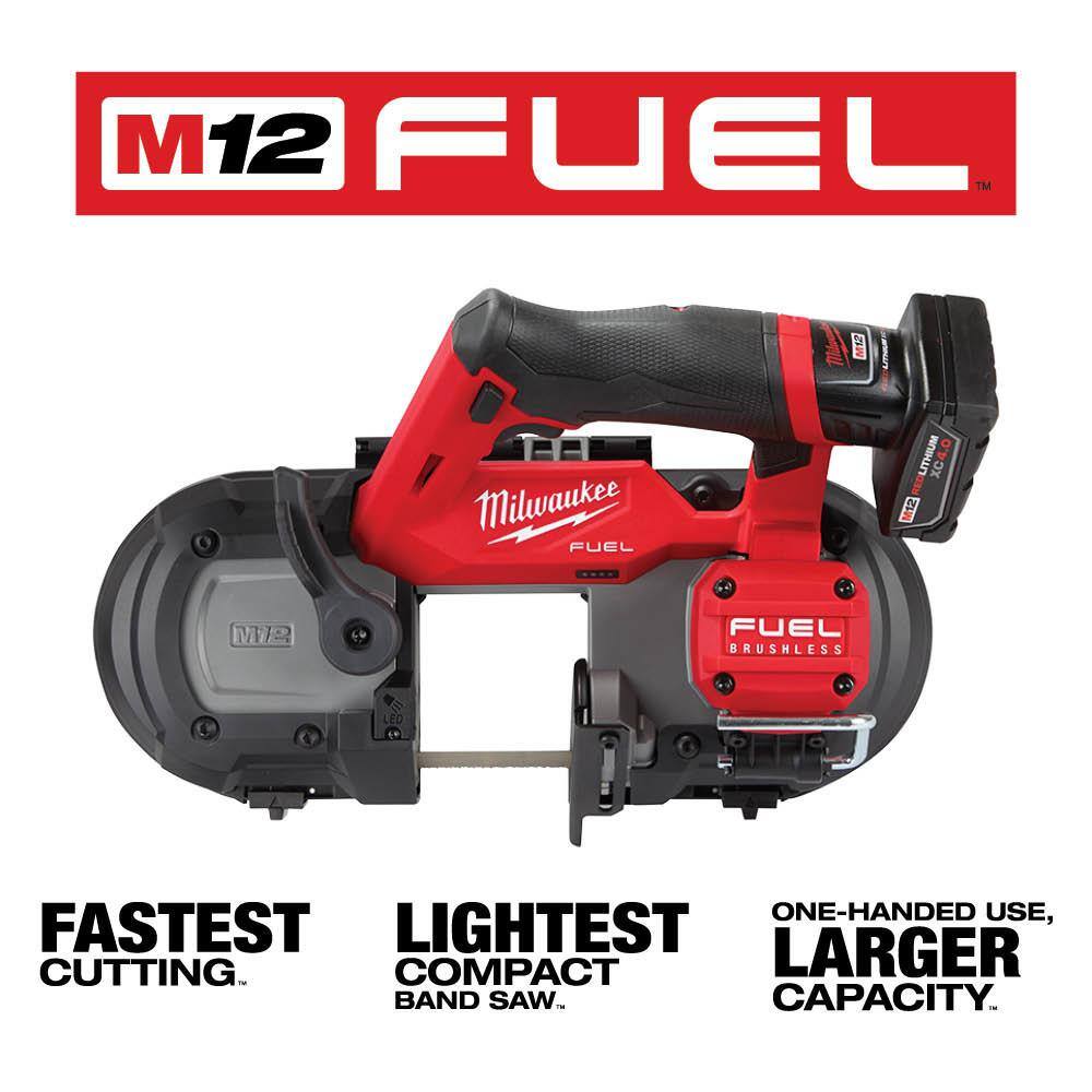 Milwaukee M12 FUEL 12V Li‑Ion Cordless Compact Band Saw Kit with XC4.0 Battery, Charger, 30‑9/16 in Blade & Reamer Attachment Compatibility