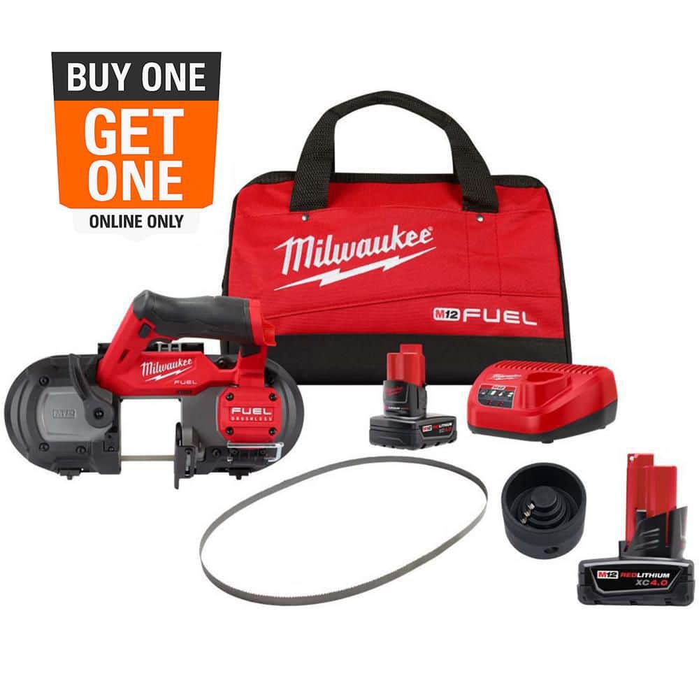 Milwaukee M12 FUEL 12V Li‑Ion Cordless Compact Band Saw Kit with XC4.0 Battery, Charger, 30‑9/16 in Blade & Reamer Attachment Compatibility
