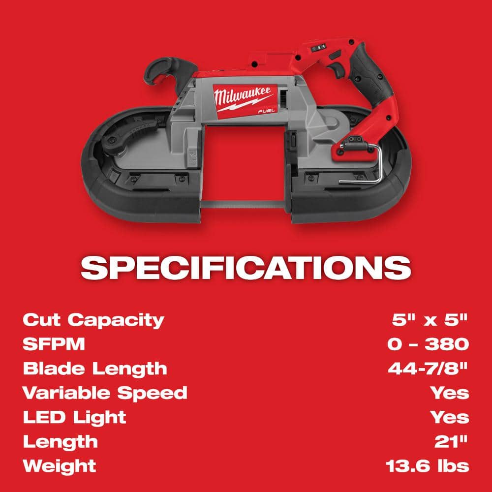 Milwaukee M18 FUEL 18-Volt Brushless Cordless Deep Cut Dual-Trigger Band Saw, 5" x 5" Capacity (Tool-Only)