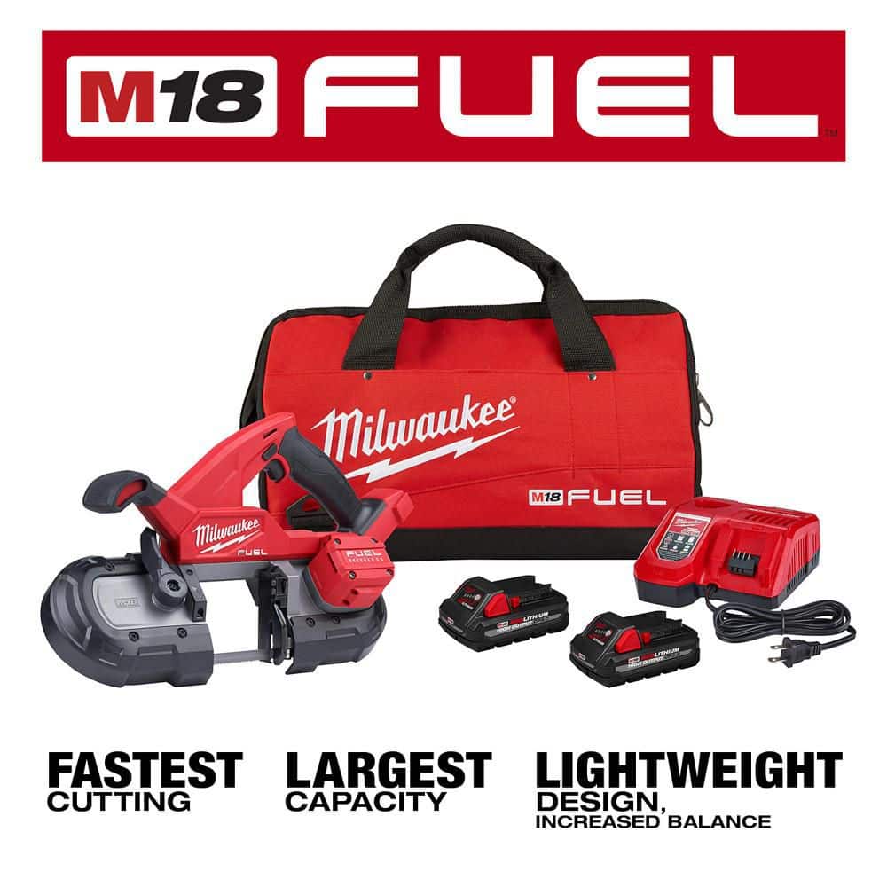 Milwaukee M18 FUEL 18V Lithium-Ion Brushless Cordless Compact Band Saw Kit (2829-22) with Two HIGH OUTPUT CP3.0 Batteries, 35-3/8 in Blade, 3-1/4 x 3-1/4 in Capacity