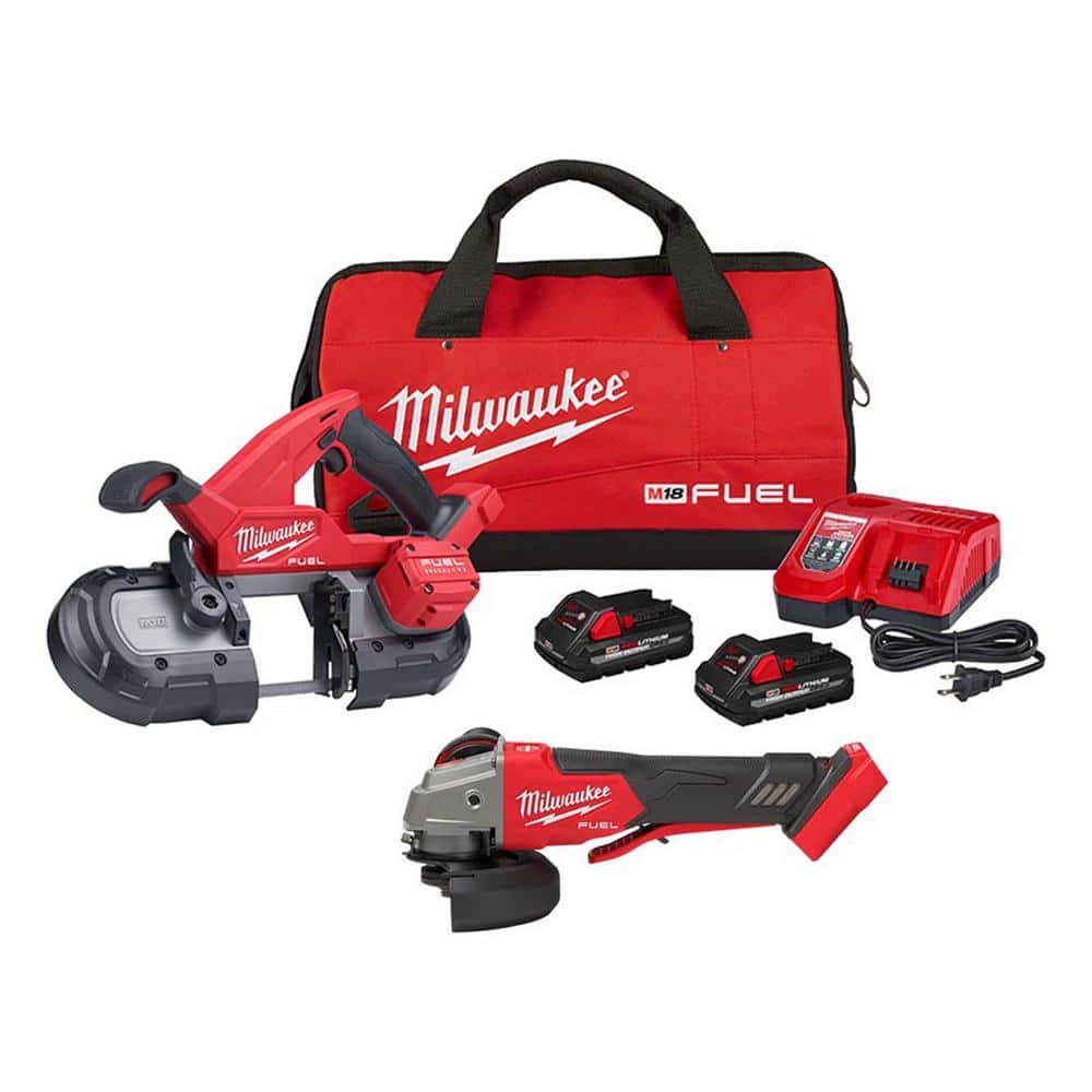 Milwaukee M18 FUEL 18V Brushless Cordless Compact Band Saw + 4-1/2 in./5 in. Grinder, Bare Tools (2829-20 & 2880-20)
