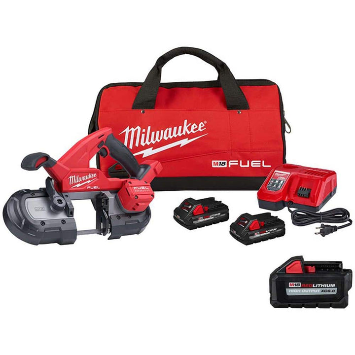 Milwaukee M18 FUEL 18-Volt Lithium-Ion Brushless Cordless Compact Band Saw Kit with (2) 3.0Ah & (1) 6.0Ah High Output Batteries, 3-1/4 in. Capacity