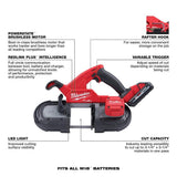 Milwaukee M18 FUEL 18-Volt Lithium-Ion Brushless Cordless Compact Band Saw Kit with (2) 3.0Ah & (1) 6.0Ah High Output Batteries, 3-1/4 in. Capacity
