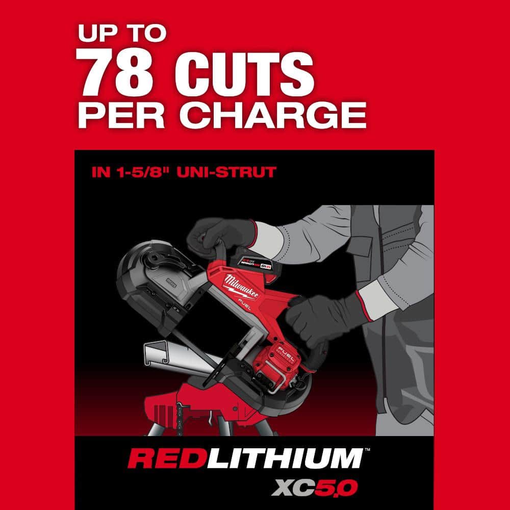 Milwaukee M18 FUEL 18-Volt Brushless Deep Cut Cordless Band Saw Kit with (2) 5.0Ah Batteries, Charger & Hard Case, 5 in. x 5 in. Capacity