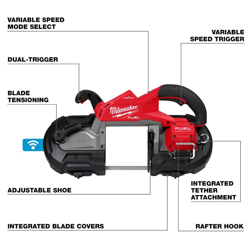 Milwaukee M18 FUEL 18V Cordless Deep Cut Band Saw Kit with ONE-KEY, 5 in. Capacity, 2 Batteries (2929S-22)