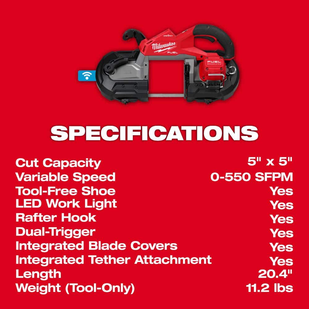 Milwaukee M18 FUEL 18V Cordless Deep Cut Band Saw Kit with ONE-KEY, 5 in. Capacity, 2 Batteries (2929S-22)