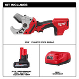 Milwaukee M12 12V Lithium-Ion Cordless PVC Pipe Shear with M12 High Output 2.5Ah Battery