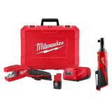 Milwaukee M12 12V Lithium-Ion Cordless Copper Tubing Cutter Kit with 1.5 Ah Battery, Charger & Hard Case plus M12 3/8 in. Ratchet