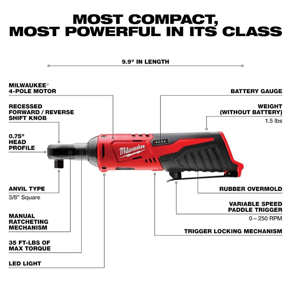 Milwaukee M12 12V Lithium-Ion Cordless Copper Tubing Cutter Kit with 1.5 Ah Battery, Charger & Hard Case plus M12 3/8 in. Ratchet
