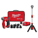 Milwaukee M12 FUEL 12V Lithium-Ion Brushless Cordless 4-in-1 3/8 in. Installation Drill/Driver Kit with M12 ROCKET Stand Light
