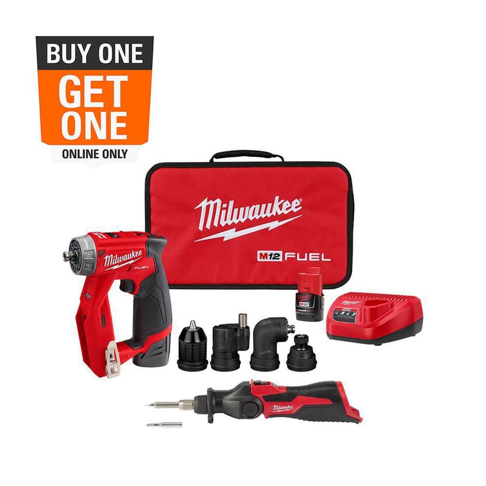 Milwaukee M12 FUEL 12V Lithium‑Ion Brushless 4‑in‑1 Installation 3/8 in. Drill/Driver Kit with M12 Soldering Iron (2505‑22 & 2488‑20)
