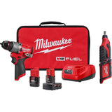 Milwaukee M12 FUEL 12-Volt Lithium-Ion Brushless Cordless 1/2 in. Drill Driver Kit with M12 Rotary Tool