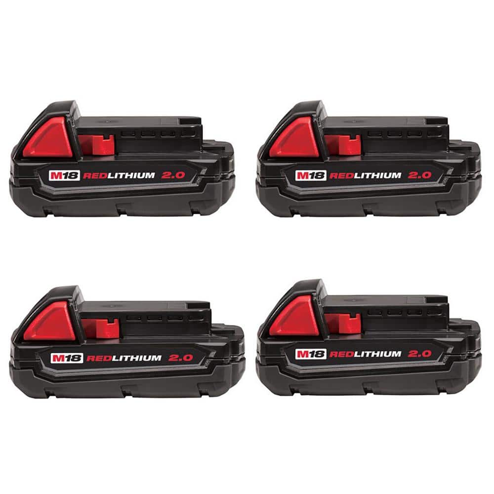 Milwaukee M18 18-Volt REDLITHIUM CP2.0 Compact Battery Pack, 2.0Ah (4-Pack)