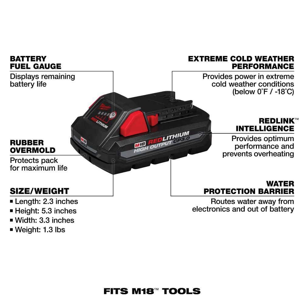Milwaukee M18 18V REDLITHIUM HIGH OUTPUT CP 3.0Ah Battery Pack (2-Pack)