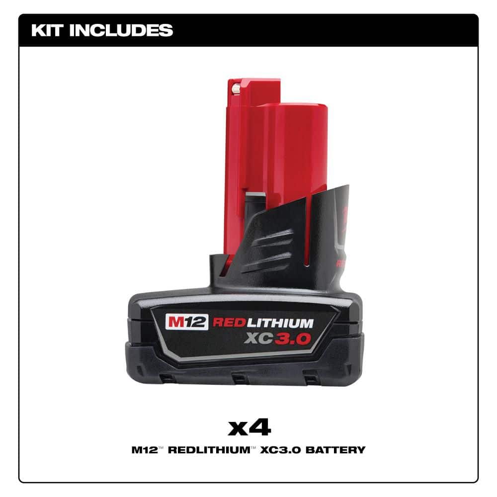 Milwaukee M12 12-Volt REDLITHIUM XC 3.0Ah Battery Pack (4-Pack)
