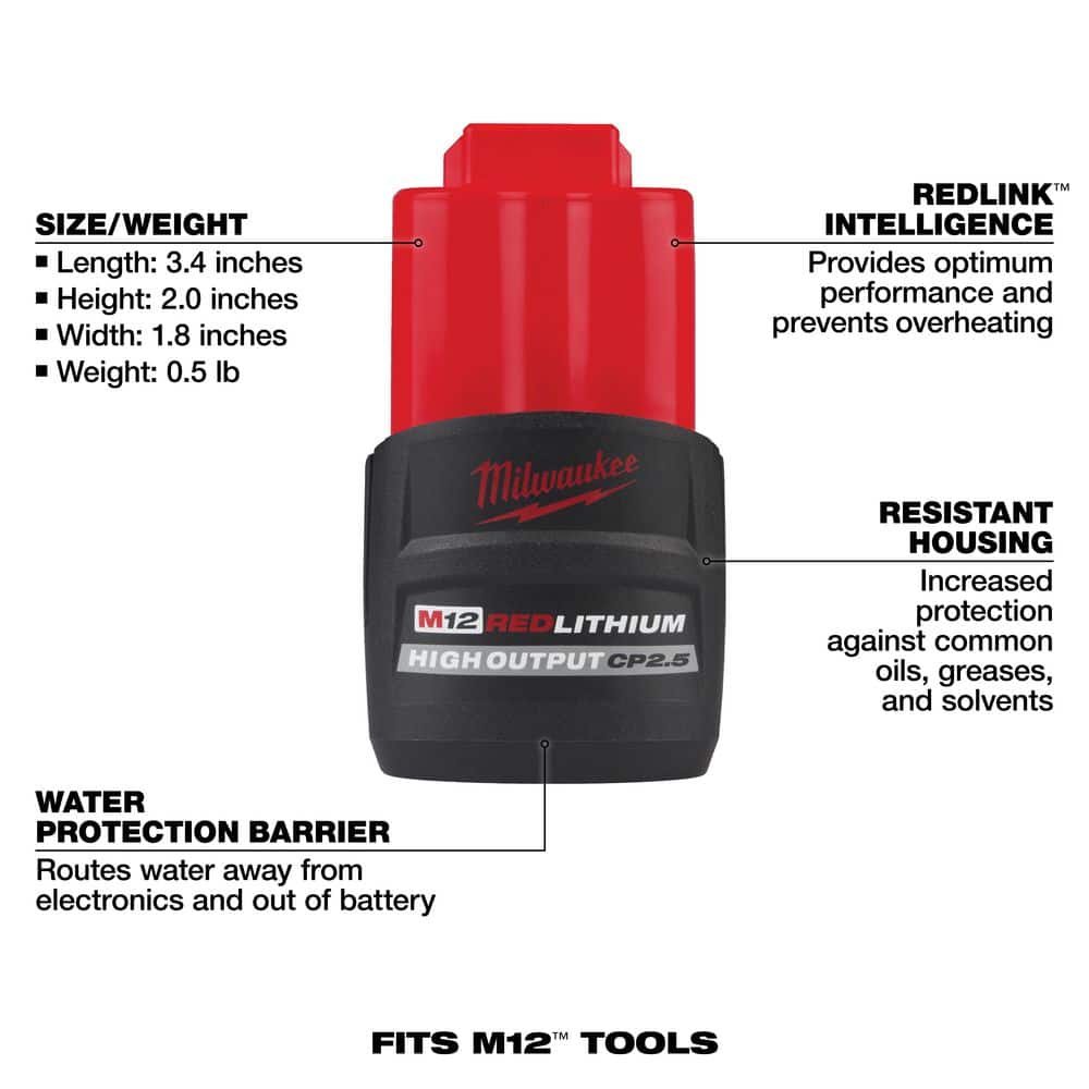 Milwaukee M12 12V REDLITHIUM High Output CP2.5 (2.5Ah) Battery Pack