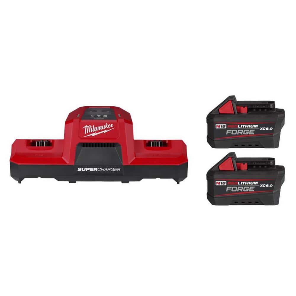 Milwaukee M18 18V Lithium-Ion Dual Bay Super Charger with REDLITHIUM FORGE XC6.0 Batteries (2-Pack)