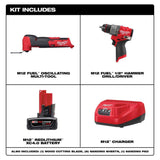 Milwaukee M12 FUEL 12-Volt Lithium-Ion Cordless Oscillating Multi-Tool and M12 FUEL 1/2 in. Hammer Drill with Battery and Charger