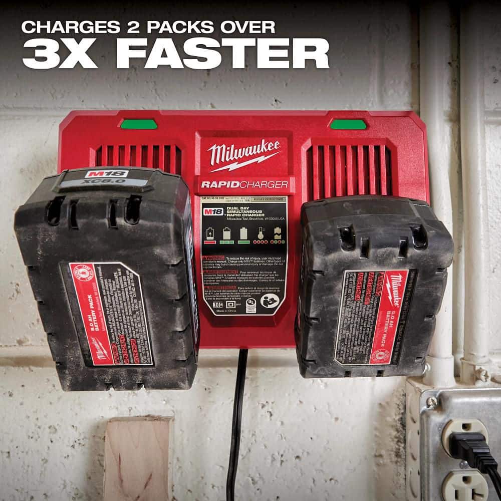 Milwaukee M18 18-Volt Lithium-Ion Dual Bay Simultaneous Rapid Battery Charger, 48-59-1802