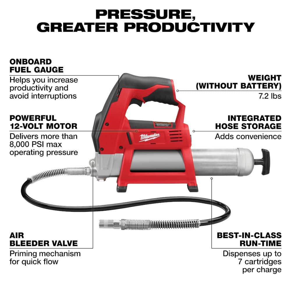 Milwaukee M12 12V Lithium-Ion Cordless Drill/Driver & Impact Driver Combo Kit with Two 1.5Ah Batteries, Charger, Bag and M12 Grease Gun