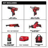 Milwaukee M12 12V Lithium-Ion Cordless Drill Driver/Impact Driver/Ratchet Combo Kit (3-Tool) w/ M12 HACKZALL Reciprocating Saw