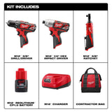 Milwaukee M12 12V Lithium-Ion Cordless Combo Kit (3-Tool) with M12 3/8 in. Ratchet