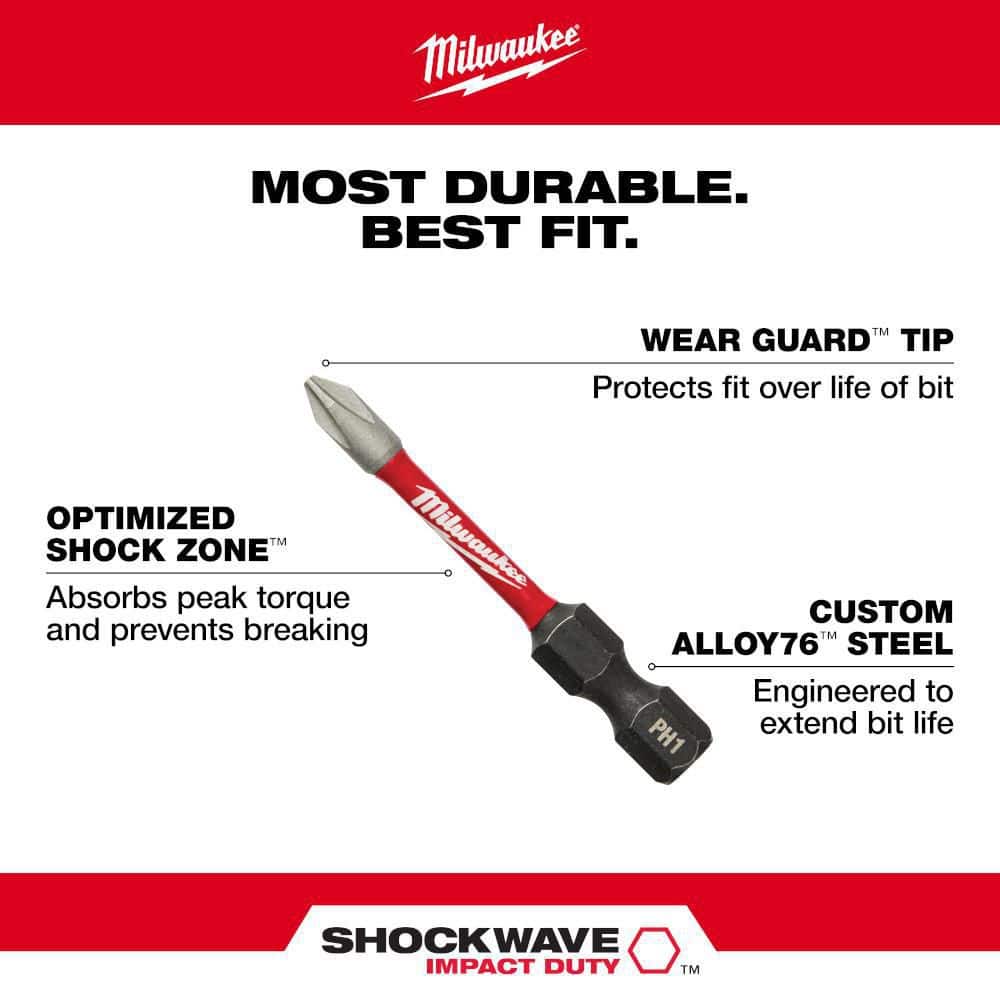 Milwaukee M12 12V Li‑Ion Cordless Drill/Driver & Impact Driver Combo Kit w/ (2) 1.5Ah Batteries, Charger and PACKOUT Shockwave Bit Set (60 Pc)