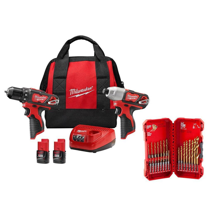 Milwaukee M12 12-Volt Lithium-Ion Cordless Drill/Driver & Impact Driver Combo Kit with 23-Pc. Titanium Drill Bit Set