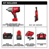 Milwaukee M12/M18 12/18V Lithium‑Ion Cordless 3/8 in. Ratchet & 1/2 in. Impact Wrench Combo Kit w/ Socket Set (17‑Piece)