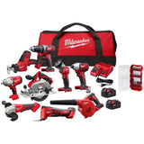 Milwaukee M18 18V Lithium-Ion Cordless Combo Kit, 9-Tool with (2) XC5.0 Batteries, M18/M12 Charger & SHOCKWAVE 25-Pc Driver Bit Set