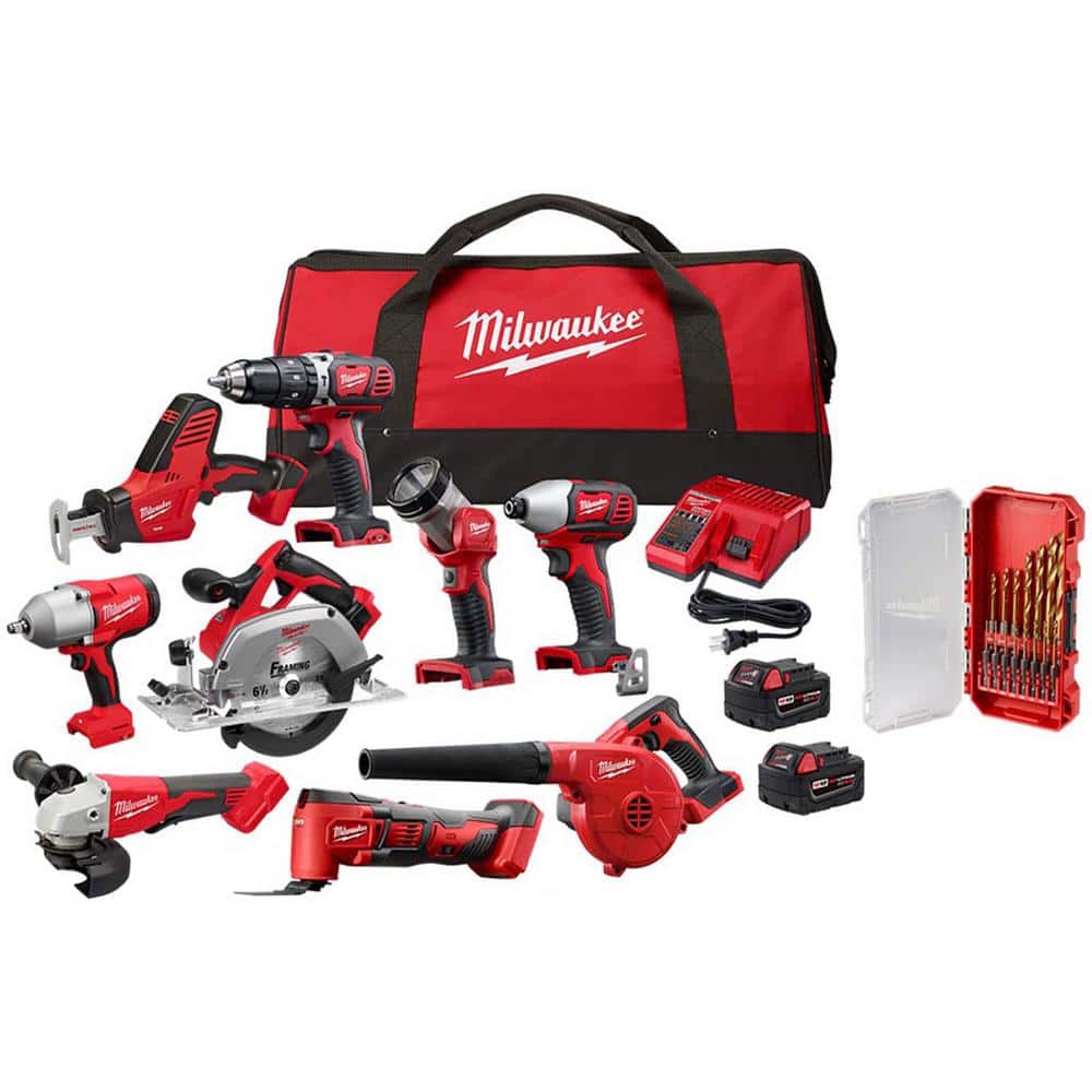Milwaukee M18 18-Volt Lithium-Ion Cordless Combo Kit (9-Tool) with (2) Batteries, Charger and Tool Bag