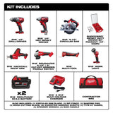 Milwaukee M18 18V Lithium-Ion Cordless 7-Tool Combo Kit with 2 Batteries, Multi-Voltage Charger & SHOCKWAVE 100-Pc Driver Bit Set