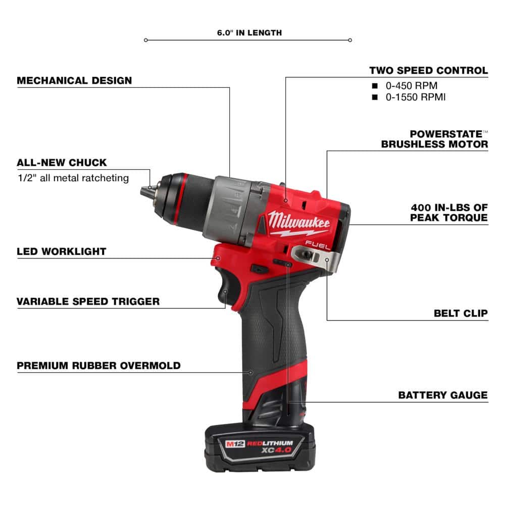 Milwaukee M12 FUEL 12-Volt Brushless Hammer Drill, Impact Driver & M12 Fan Combo Kit with 2 Batteries, Charger & Bag