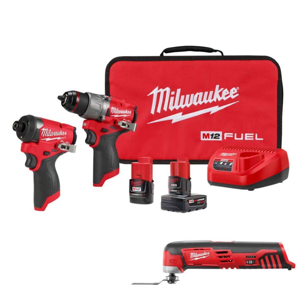 Milwaukee M12 FUEL 12-Volt Li-Ion Brushless Cordless Hammer Drill/Impact Driver Combo Kit (2-Tool) with Oscillating Multi-Tool