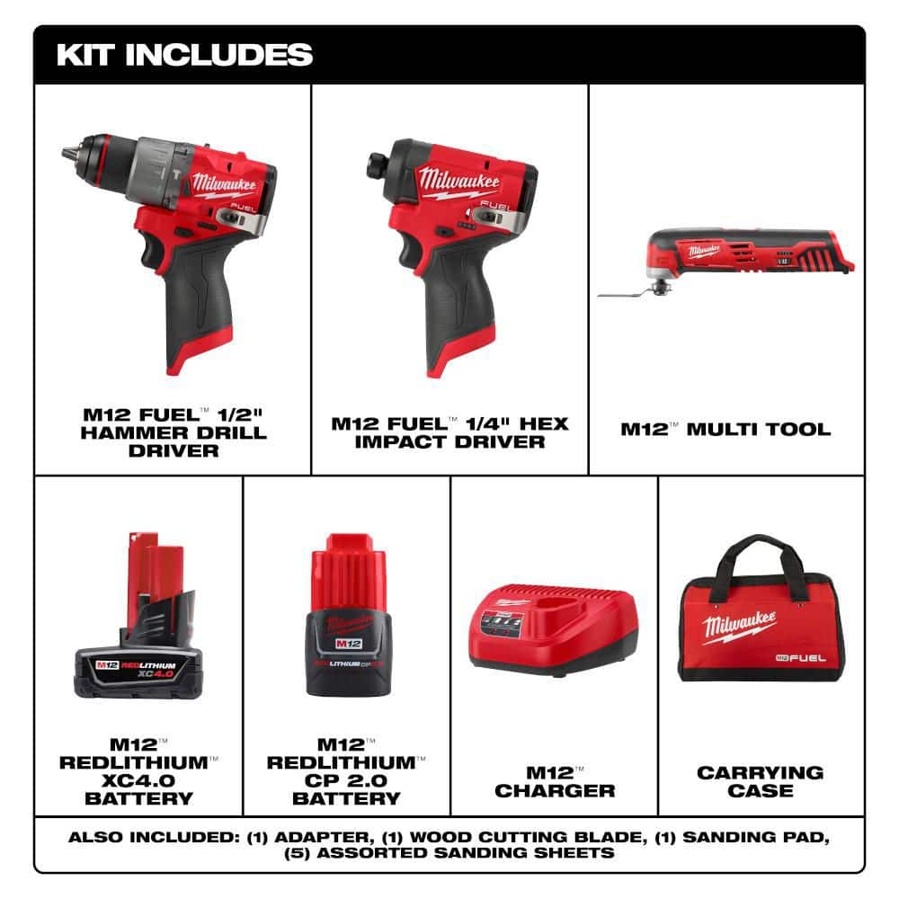 Milwaukee M12 FUEL 12-Volt Li-Ion Brushless Cordless Hammer Drill/Impact Driver Combo Kit (2-Tool) with Oscillating Multi-Tool