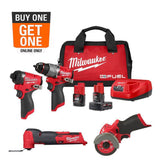 Milwaukee M12 FUEL 12V Li-Ion Brushless Cordless 4-Tool Combo Kit: Hammer Drill/Driver, Impact Driver, Multi-Tool & 3 in. Cut-Off Saw