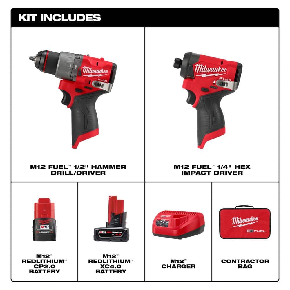 Milwaukee M12 FUEL 12V Li-Ion Brushless Cordless 4-Tool Combo Kit: Hammer Drill/Driver, Impact Driver, Multi-Tool & 3 in. Cut-Off Saw