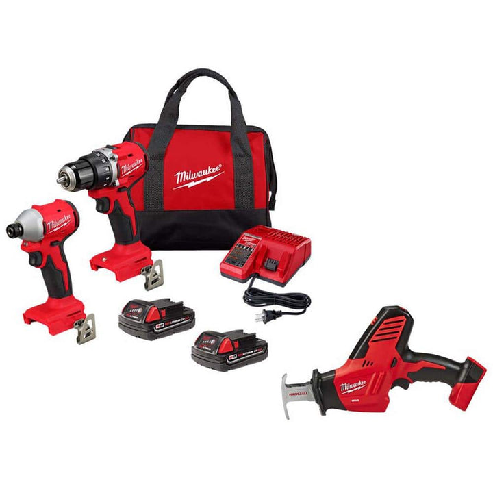 Milwaukee M18 18-Volt Brushless Cordless Compact Drill/Impact Combo Kit with M18 HACKZALL Reciprocating Saw (3692-22CT-2625-20)