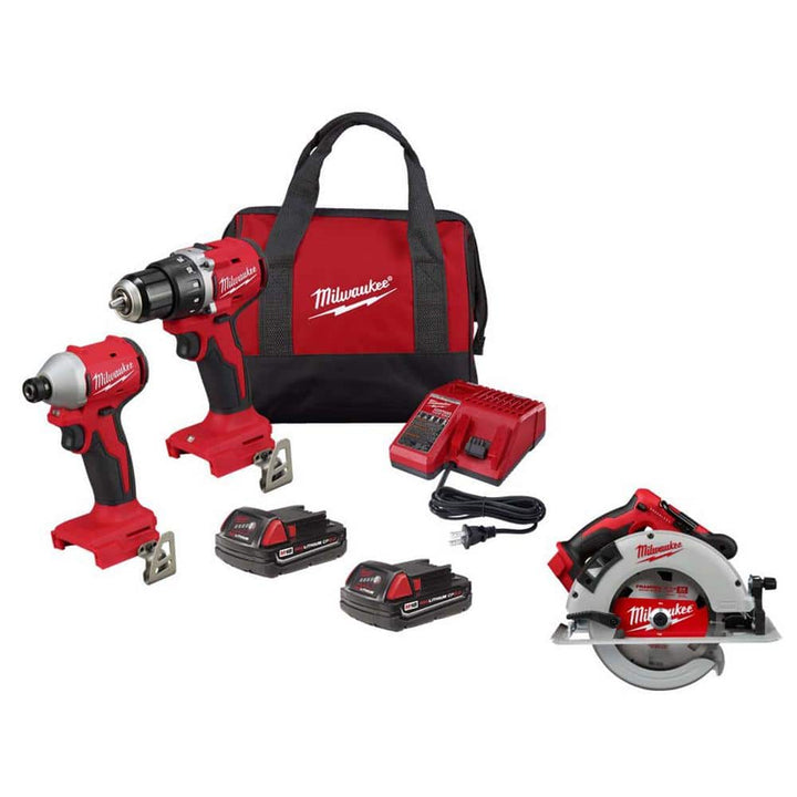 Milwaukee M18 18-Volt Lithium-Ion Brushless Cordless Compact Drill/Impact Combo Kit with 6-1/2 in. Circular Saw (3692-22CT-2630-20)