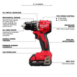 Milwaukee M18 18V Brushless Cordless Compact Drill/Impact Combo Kit w/(2) 2.0Ah Batteries, Charger, Bag & 100-Pc Bit Set