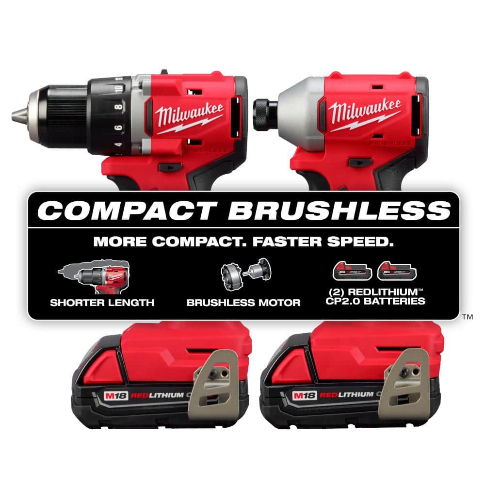 Milwaukee M18 18-Volt Lithium-Ion Brushless Cordless 1/2 in. Compact Drill/Driver Combo Kit with Titanium Drill Bit Set (23-Piece)