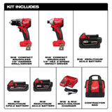 Milwaukee M18 18V Brushless Cordless Compact Hammer Drill/Impact Driver Combo Kit with (2) Batteries, M18 5.0Ah Battery & Charger