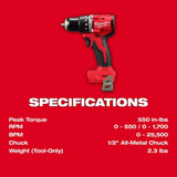 Milwaukee M18 18V Brushless Compact Hammer Drill/Impact Driver Combo Kit (2-Tool) with (2) Batteries, Charger & Bag + M18 Multi-Tool