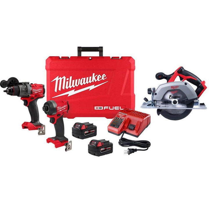 Milwaukee M18 FUEL 18V Brushless Cordless Hammer Drill & Impact Driver Combo Kit (2-Tool) with 6-1/2 in. Circular Saw