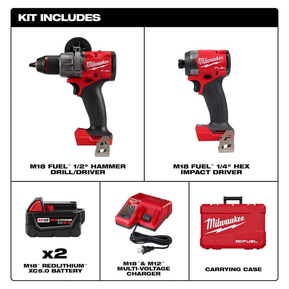 Milwaukee M18 FUEL 18-V Lithium Ion Brushless Cordless Combo Kit (2-Tool) with 2 Batteries, Charger and Random Orbit Sander