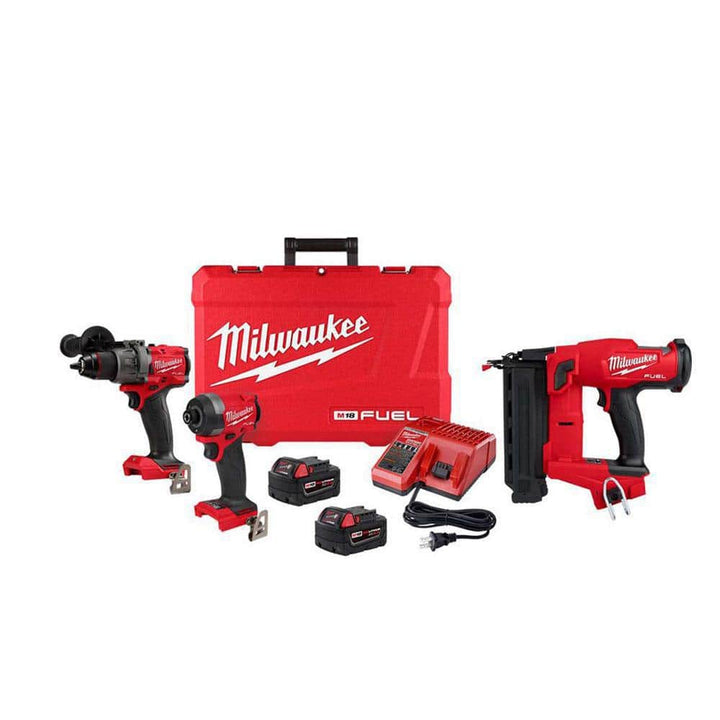 Milwaukee M18 FUEL 18-V Lithium-Ion Brushless Cordless Hammer Drill and Impact Driver Combo Kit (2-Tool) with 18G Brad Nailer