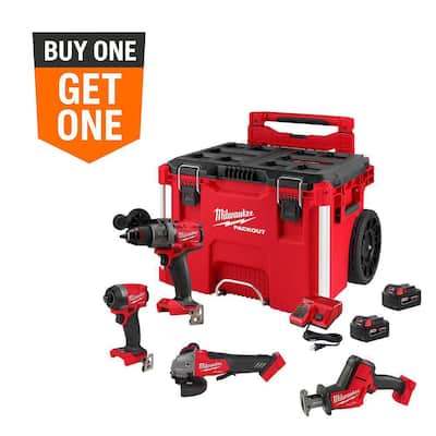 M18 FUEL 18V Lithium-Ion Brushless Cordless Combo Kit w/ (2) 5.0 Ah Battery, Charger, & PACKOUT Tool Box (4-Tool)